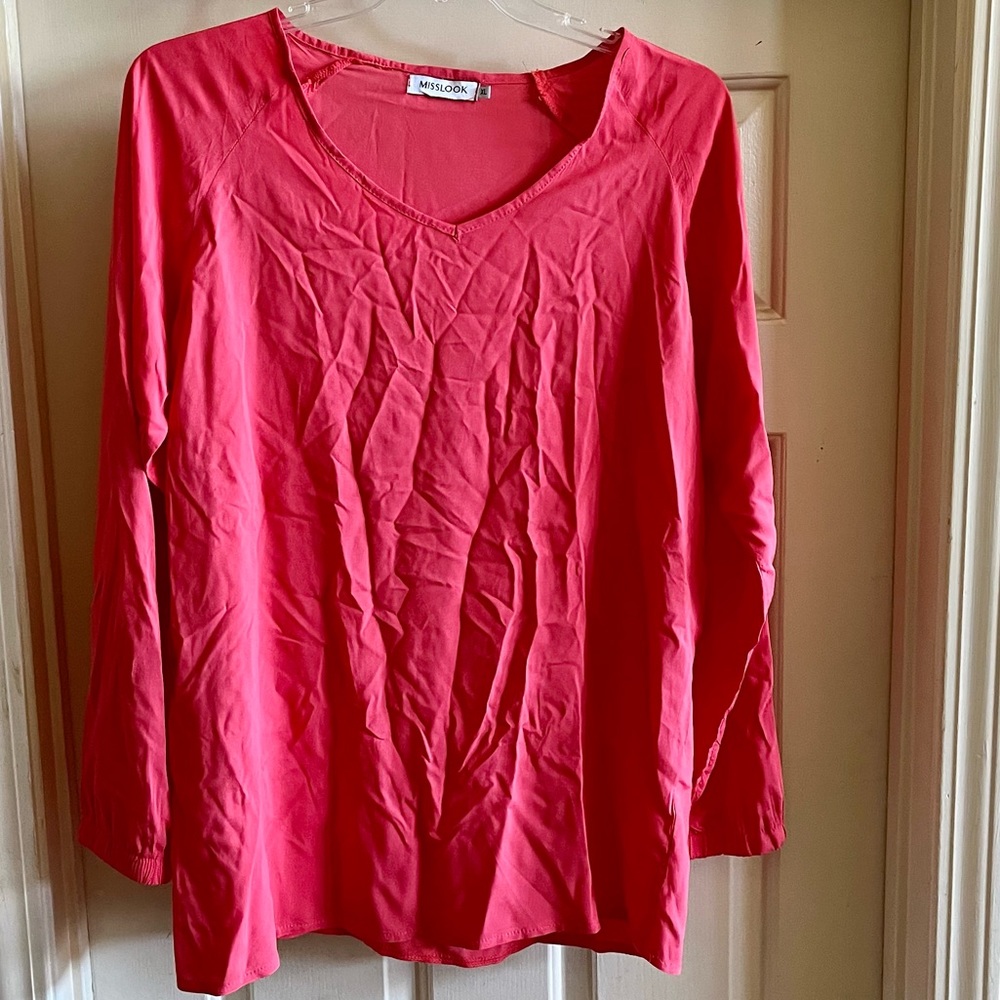 MISSLOOK Womens 3/4 Sleeve Coral V-Neck Blouse